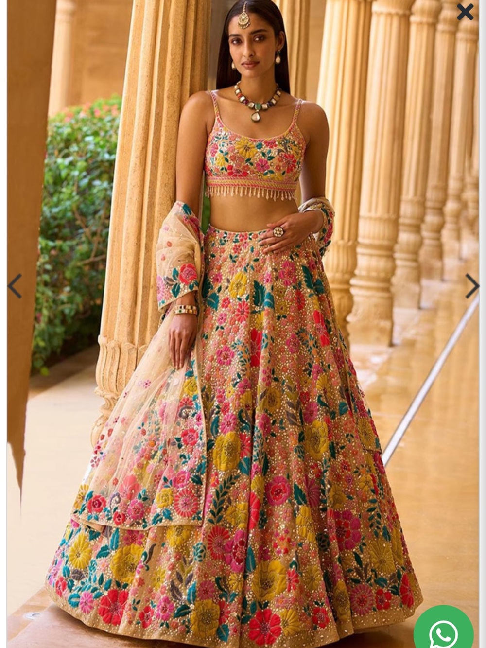 Floral Embroidered Pink & Yellow Lehenga Set